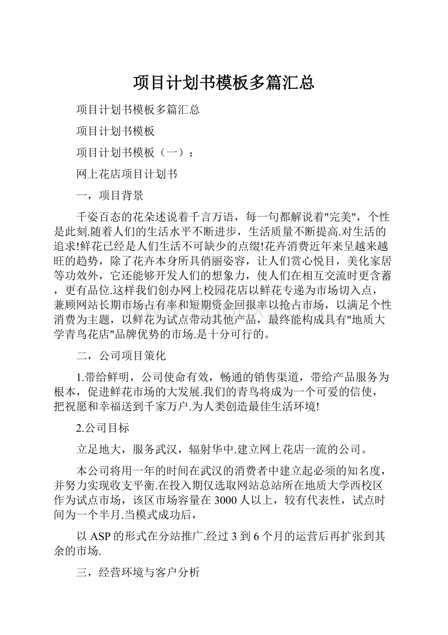 项目计划书模板多篇汇总.docx