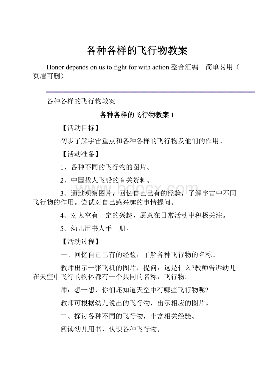 各种各样的飞行物教案.docx_第1页