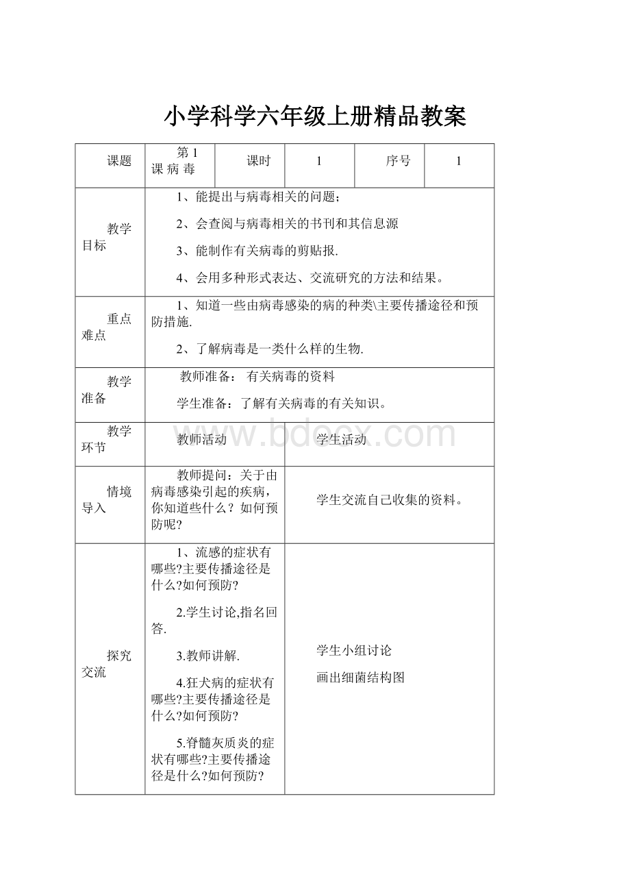 小学科学六年级上册精品教案.docx_第1页