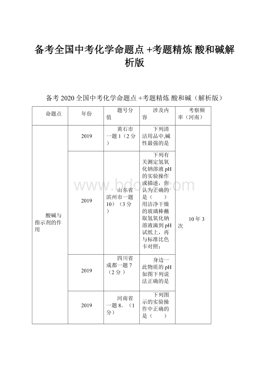 备考全国中考化学命题点 +考题精炼酸和碱解析版.docx