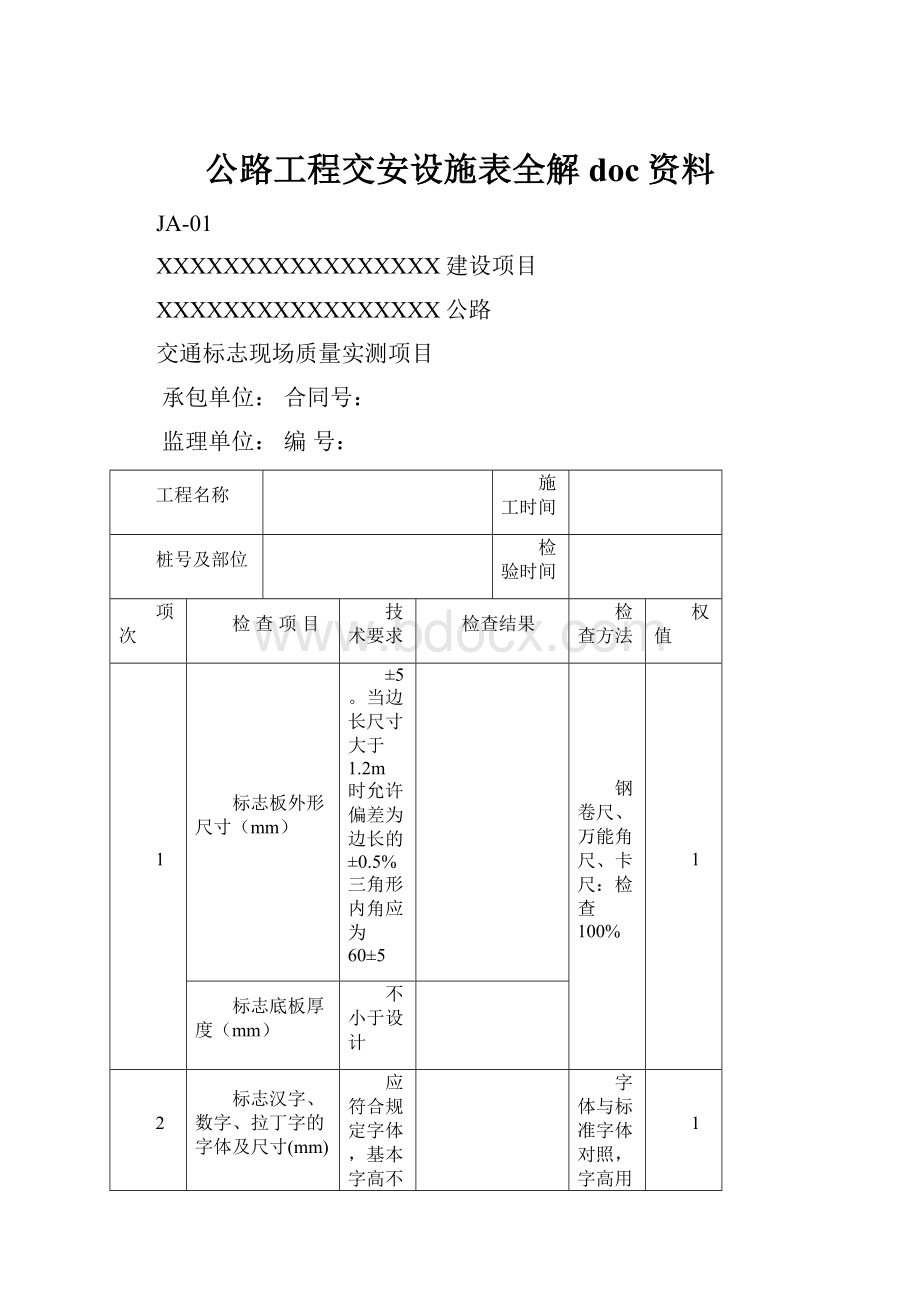 公路工程交安设施表全解doc资料.docx_第1页