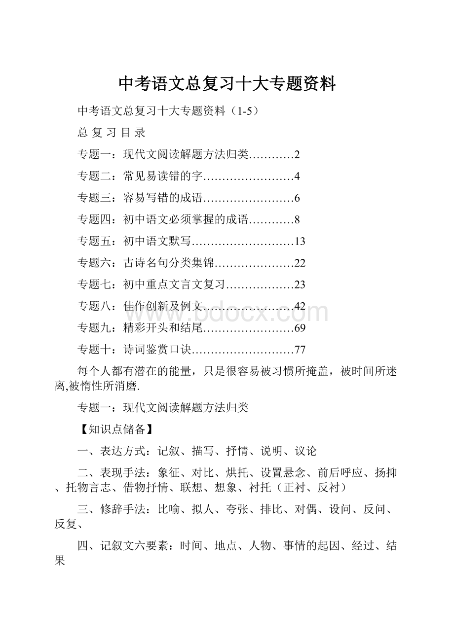 中考语文总复习十大专题资料.docx_第1页