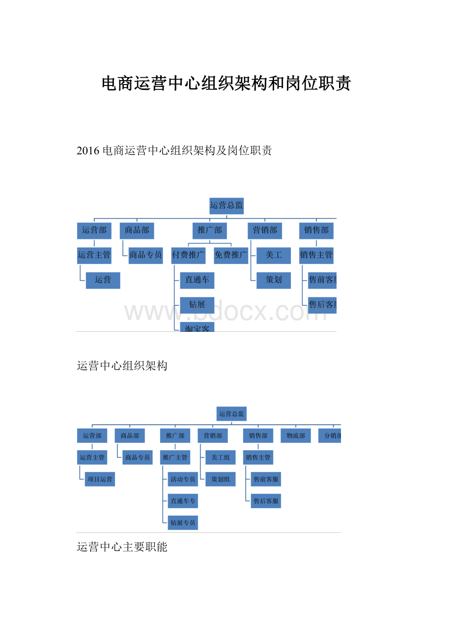 电商运营中心组织架构和岗位职责.docx_第1页