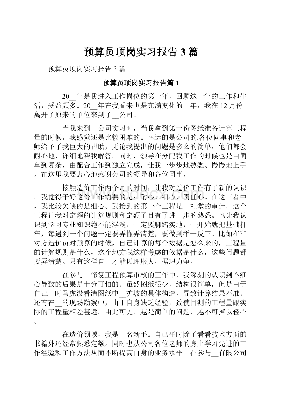 预算员顶岗实习报告3篇.docx