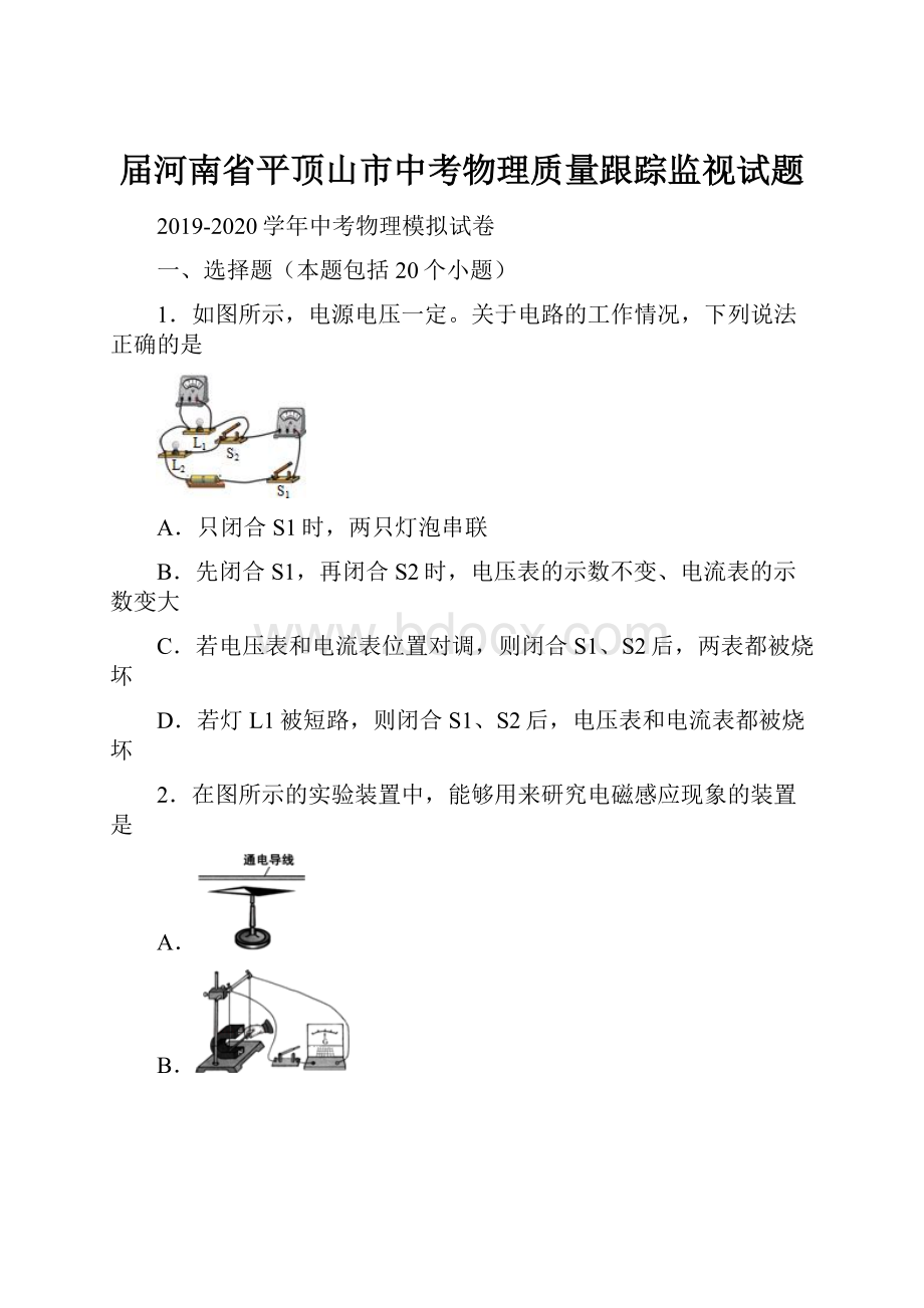 届河南省平顶山市中考物理质量跟踪监视试题.docx