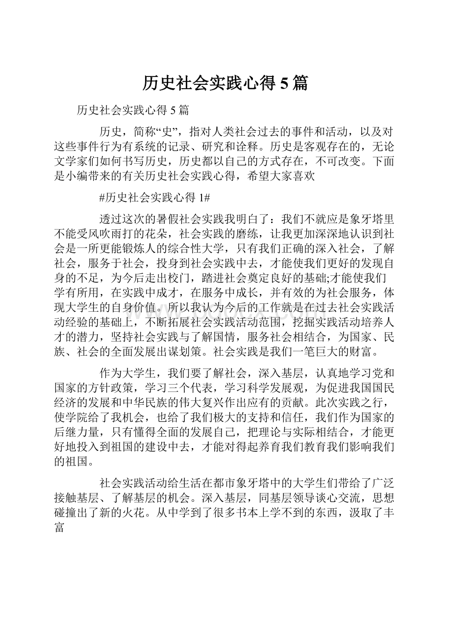 历史社会实践心得5篇.docx