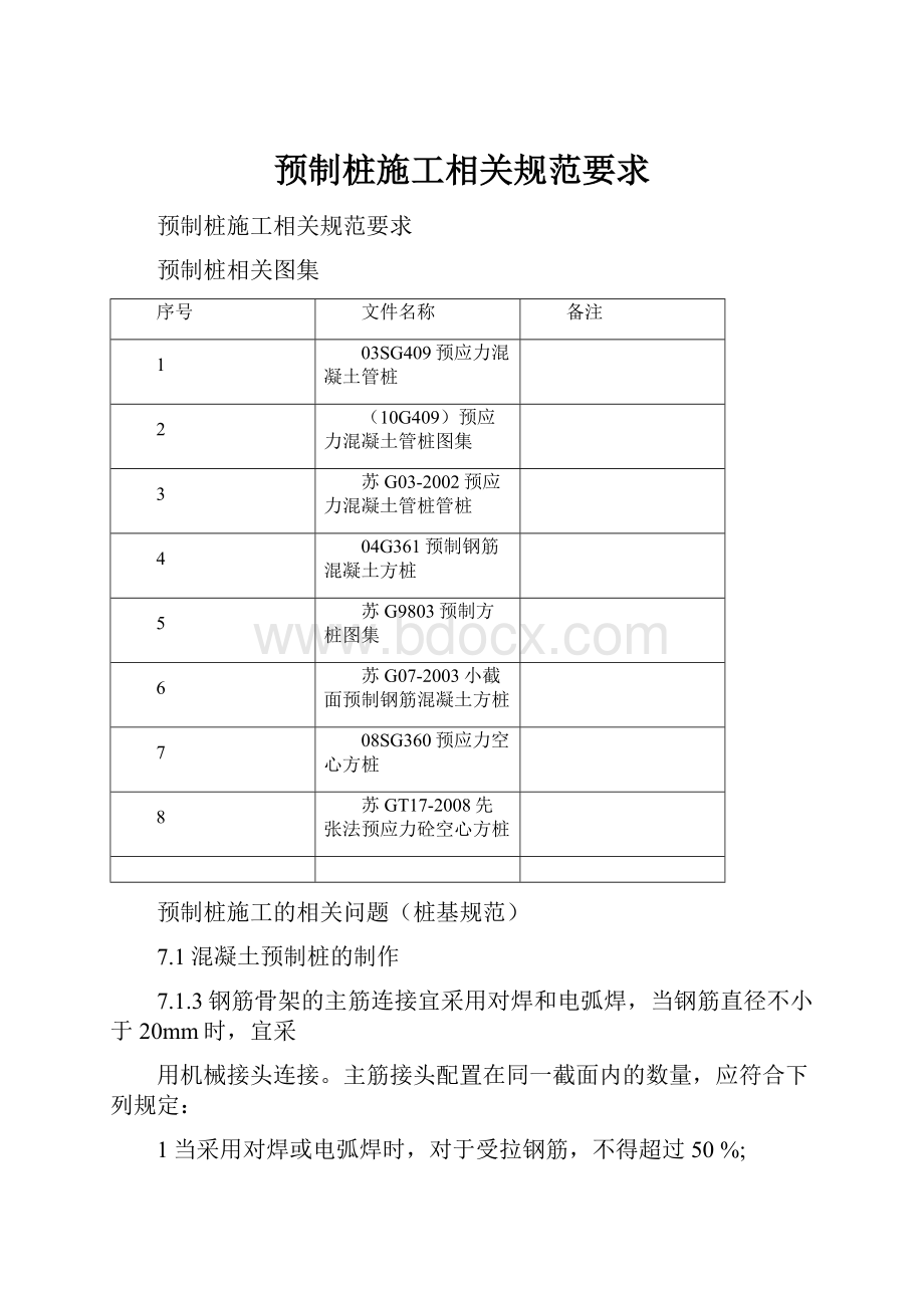 预制桩施工相关规范要求.docx_第1页