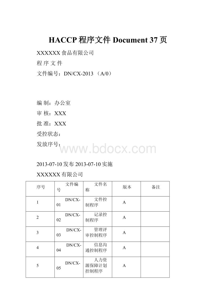 HACCP程序文件Document 37页.docx