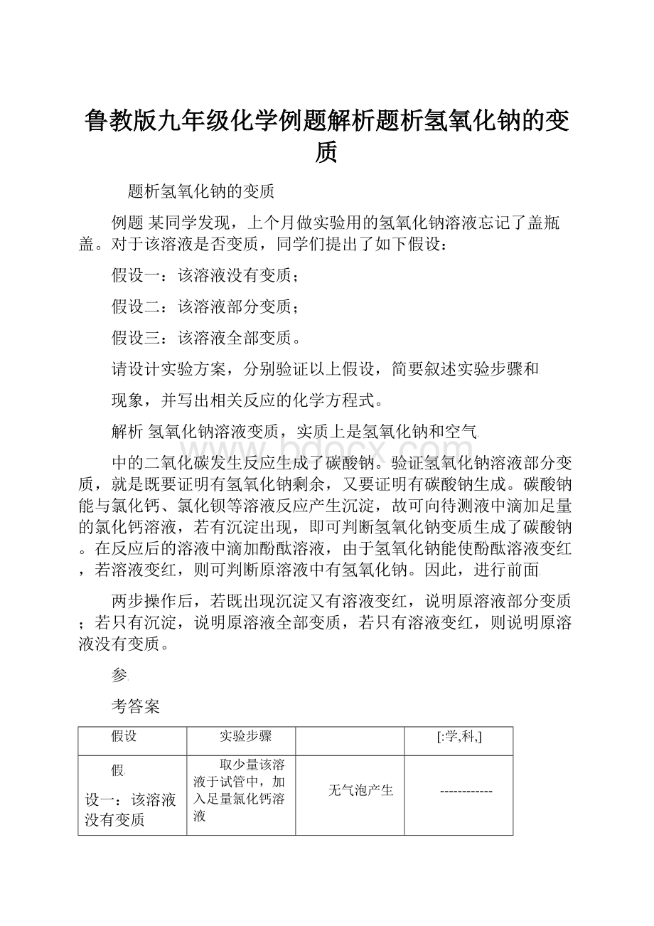 鲁教版九年级化学例题解析题析氢氧化钠的变质.docx