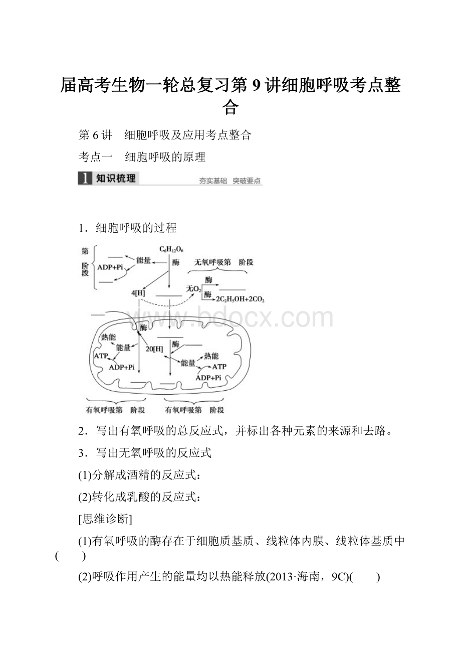 届高考生物一轮总复习第9讲细胞呼吸考点整合.docx_第1页