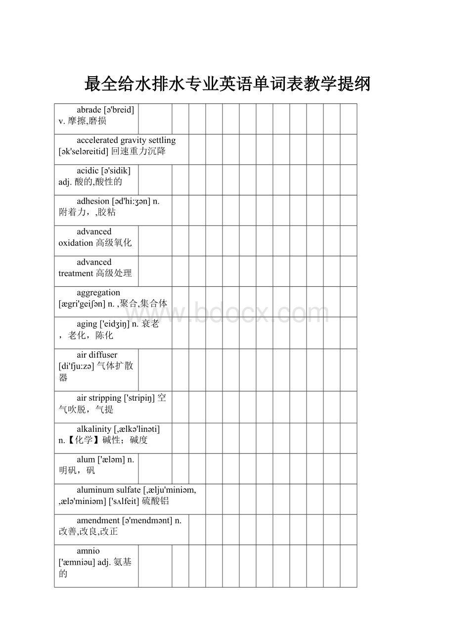 最全给水排水专业英语单词表教学提纲.docx