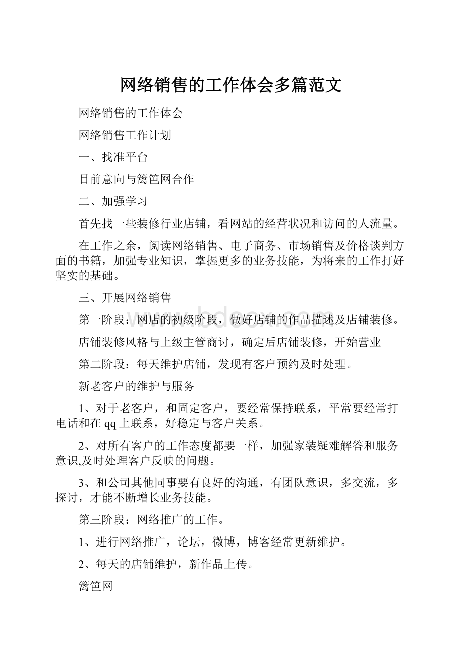 网络销售的工作体会多篇范文.docx