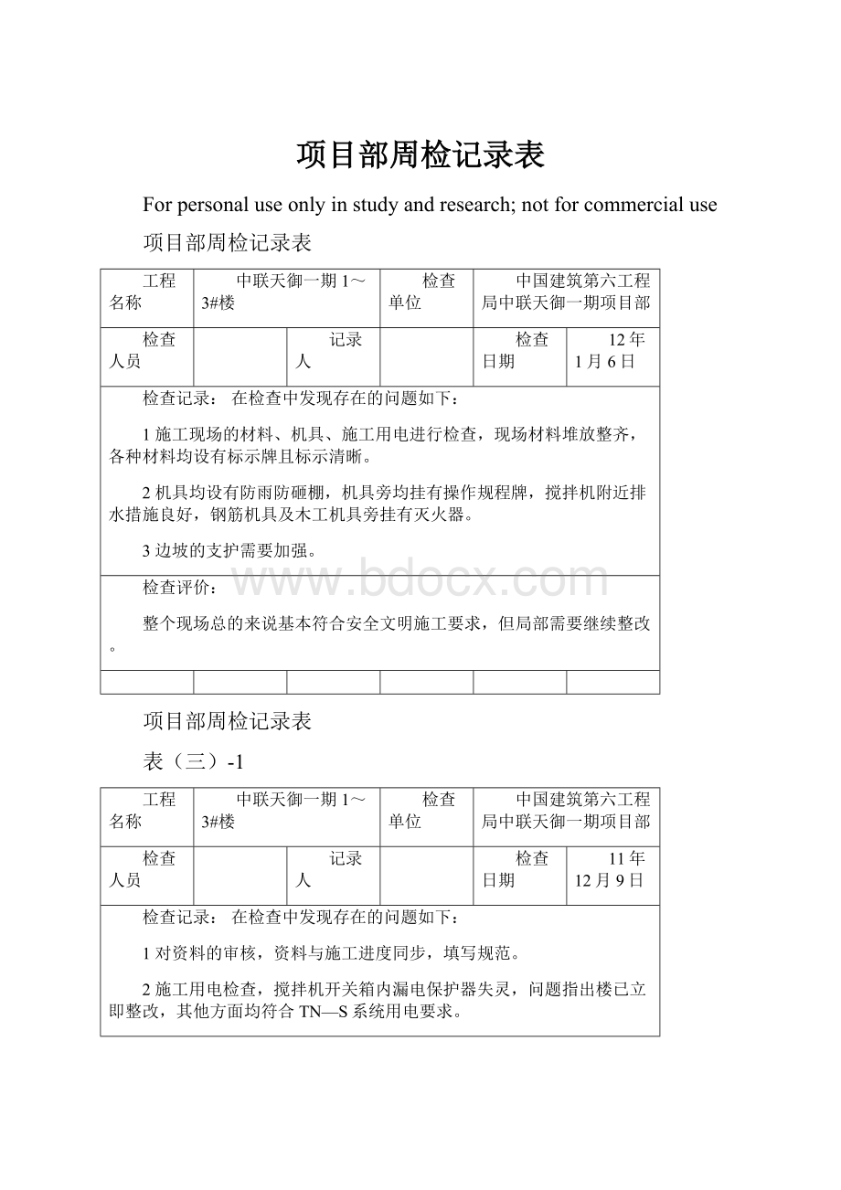 项目部周检记录表.docx