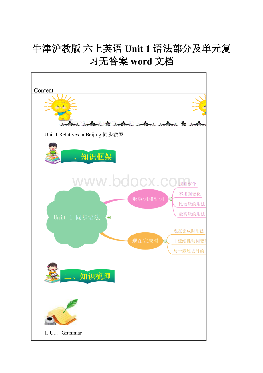 牛津沪教版 六上英语 Unit 1 语法部分及单元复习无答案word文档.docx