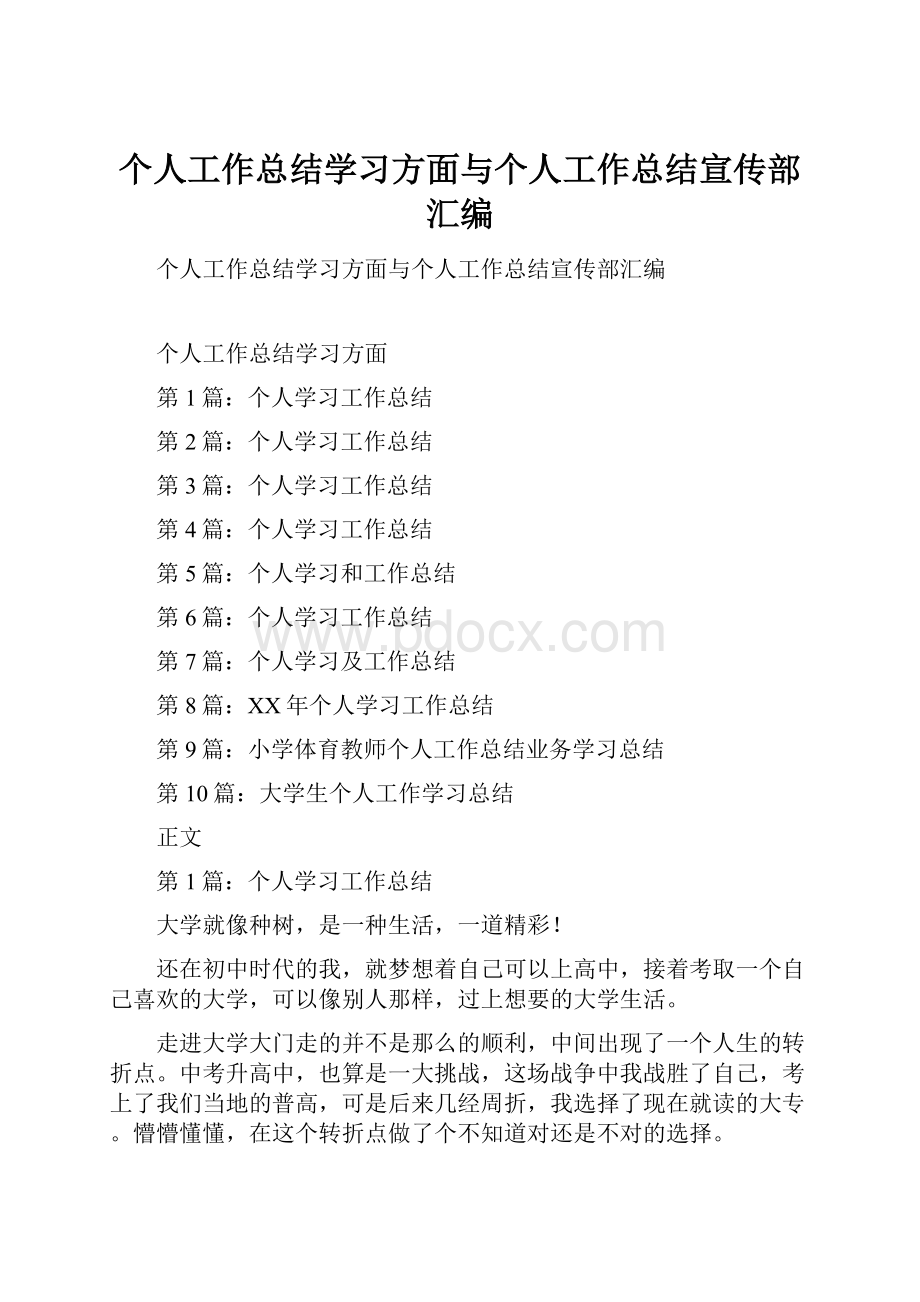 个人工作总结学习方面与个人工作总结宣传部汇编.docx