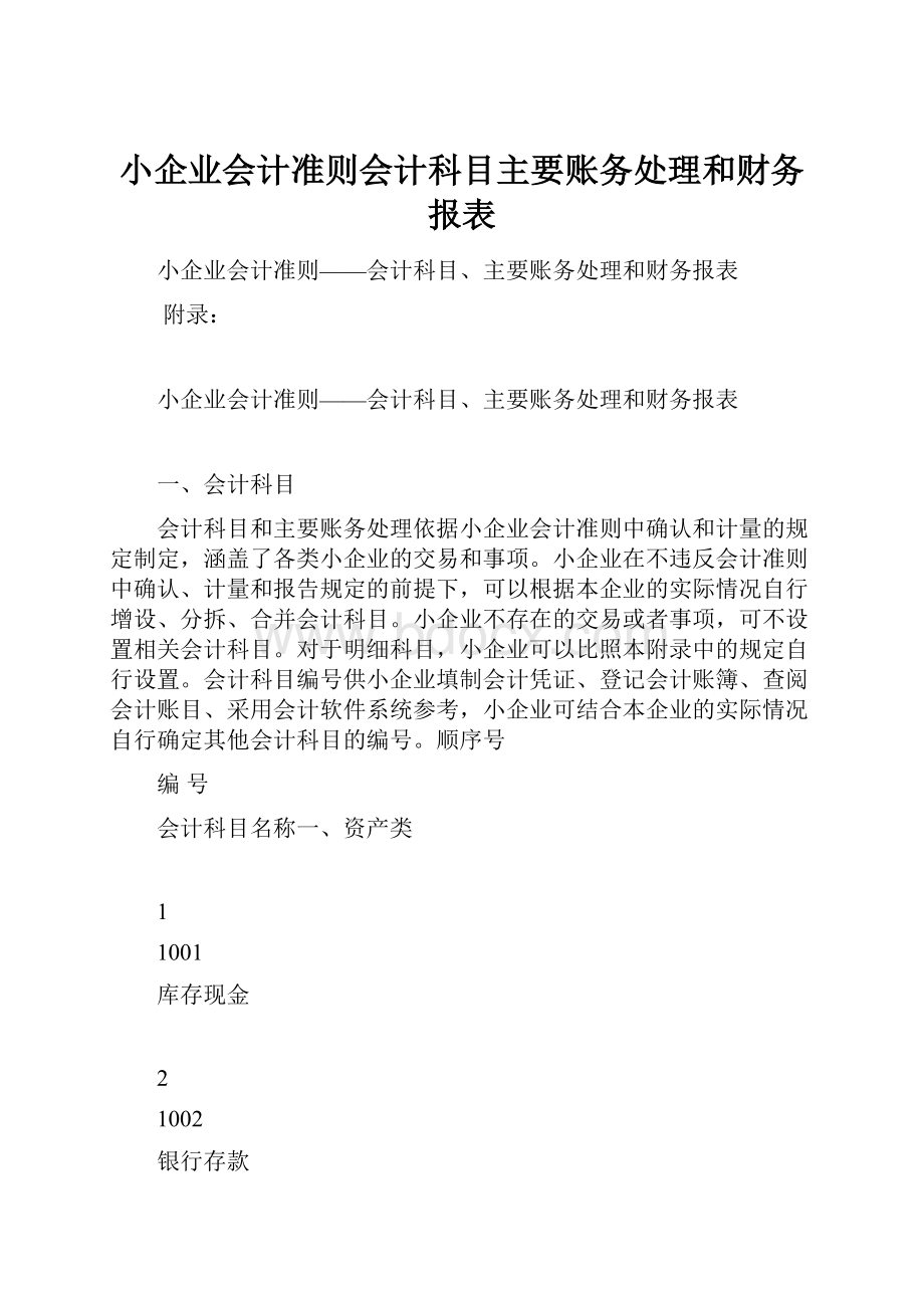 小企业会计准则会计科目主要账务处理和财务报表.docx