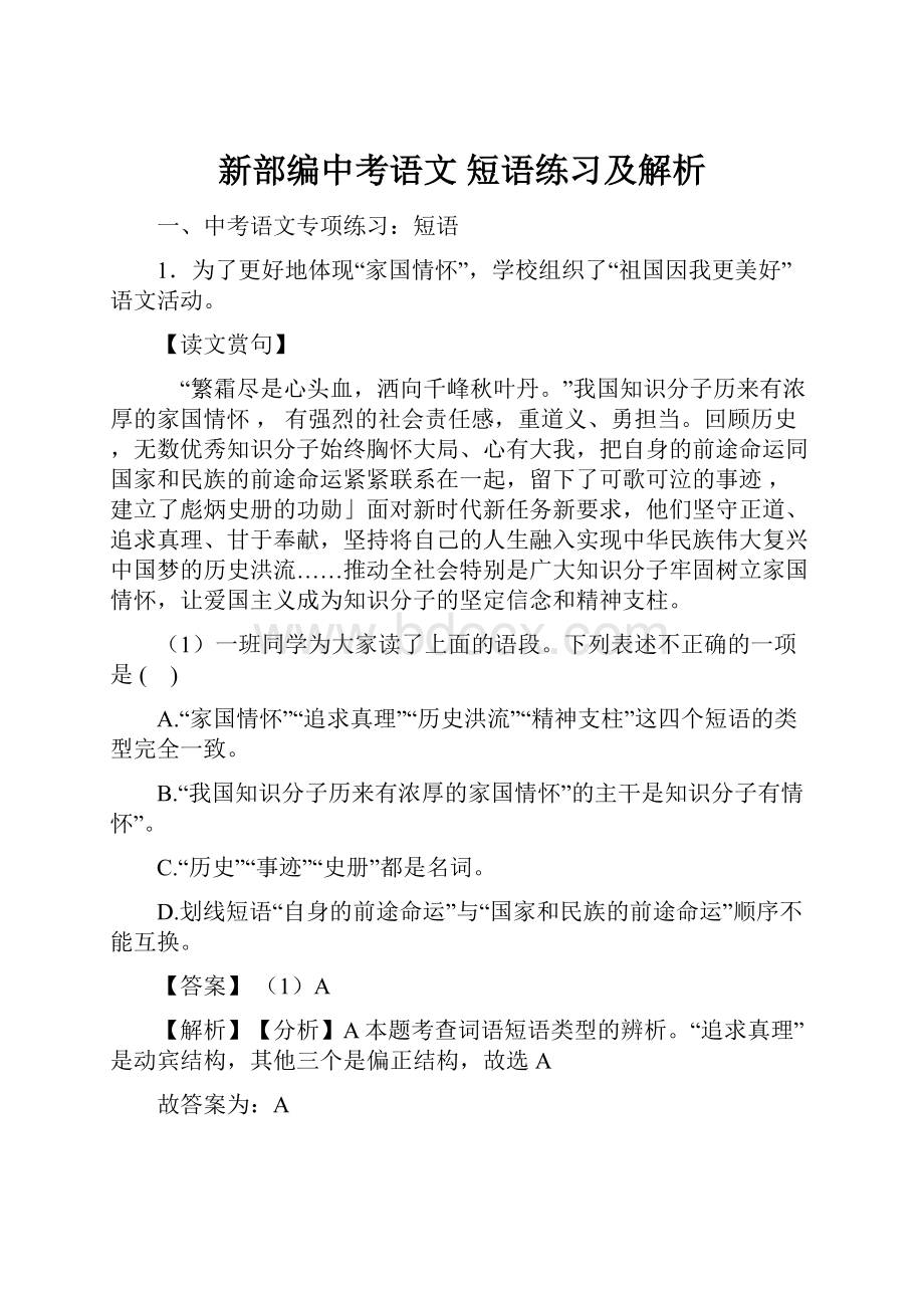 新部编中考语文 短语练习及解析.docx