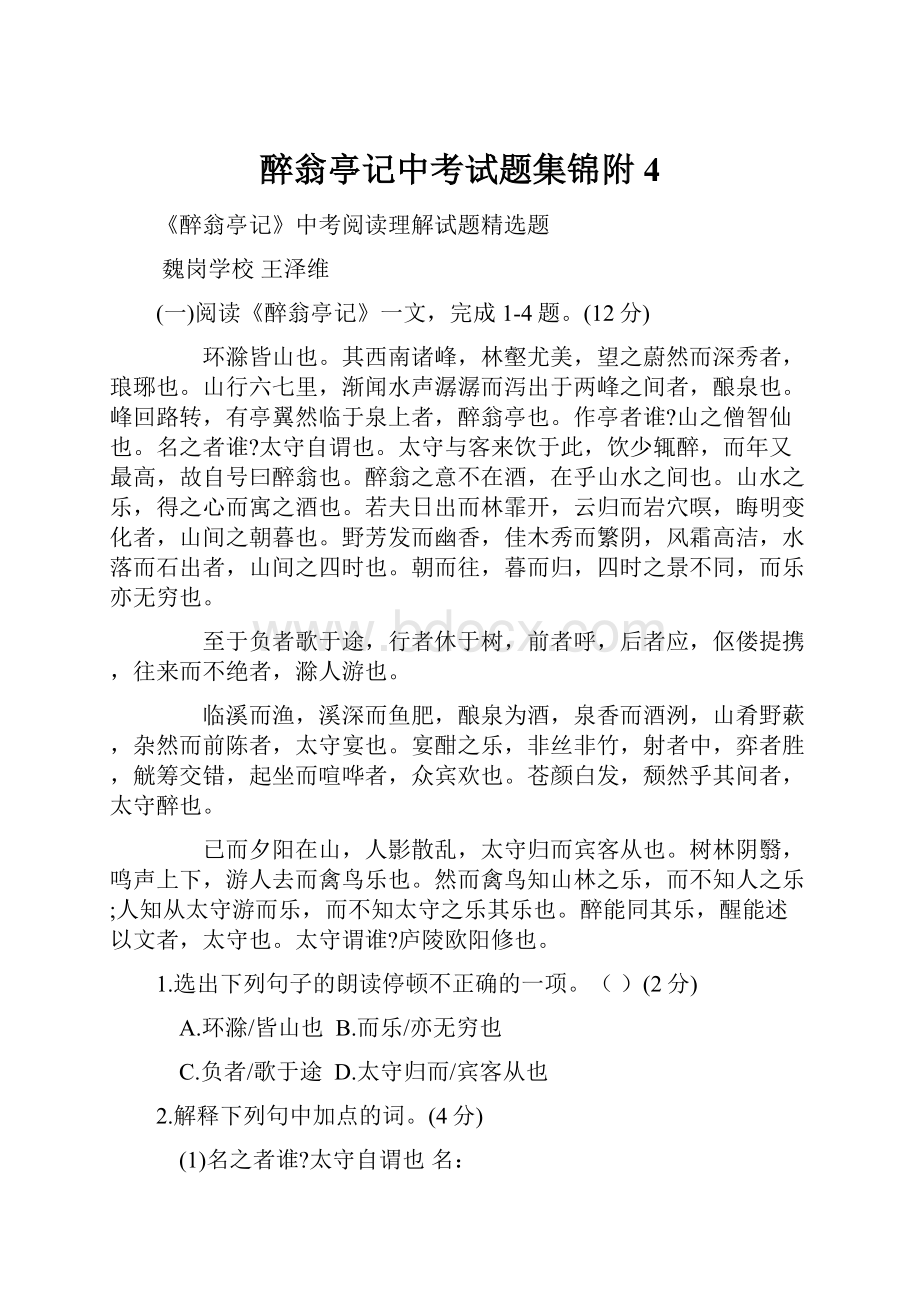 醉翁亭记中考试题集锦附4.docx