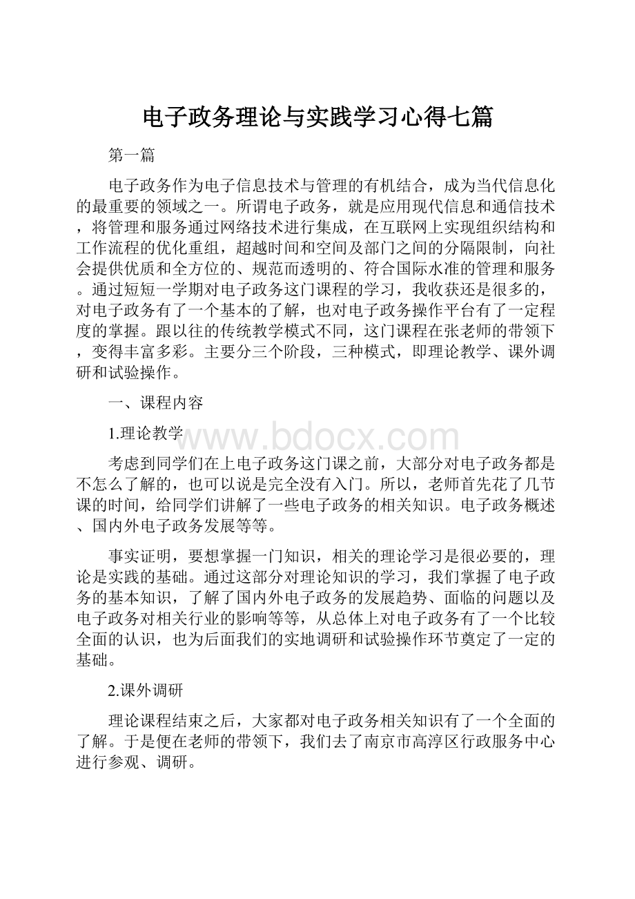 电子政务理论与实践学习心得七篇.docx