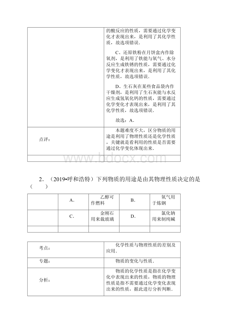 化学中考试题分类汇编物质的物理性质和化学性质含答案.docx_第2页