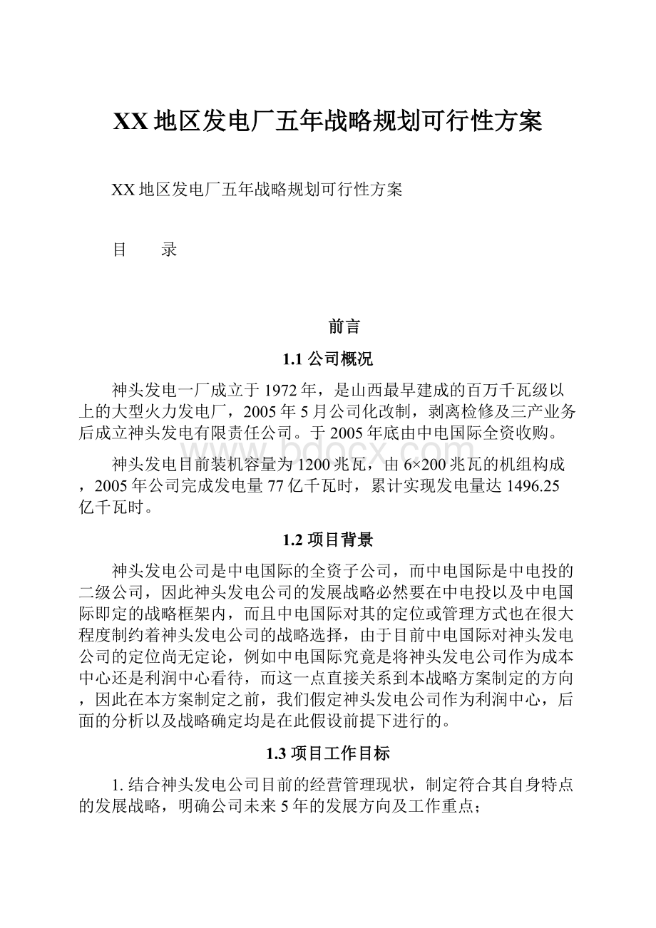 XX地区发电厂五年战略规划可行性方案.docx