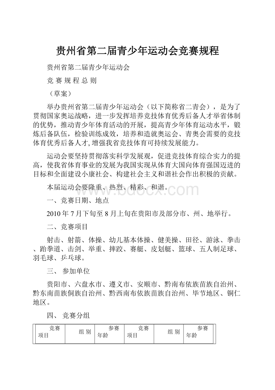 贵州省第二届青少年运动会竞赛规程.docx