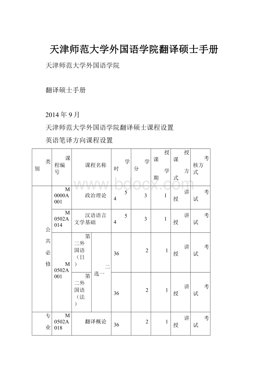 天津师范大学外国语学院翻译硕士手册.docx