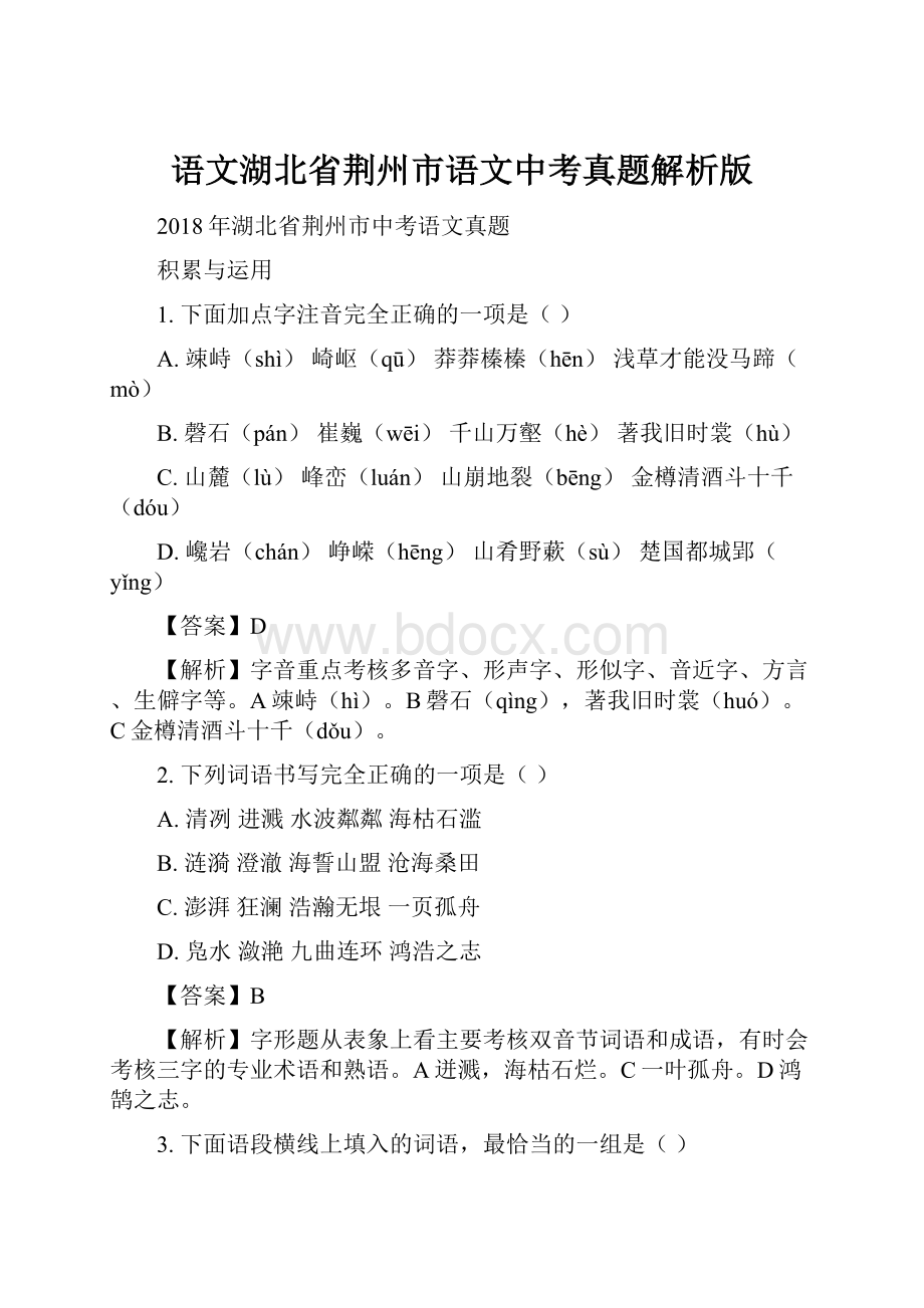 语文湖北省荆州市语文中考真题解析版.docx_第1页