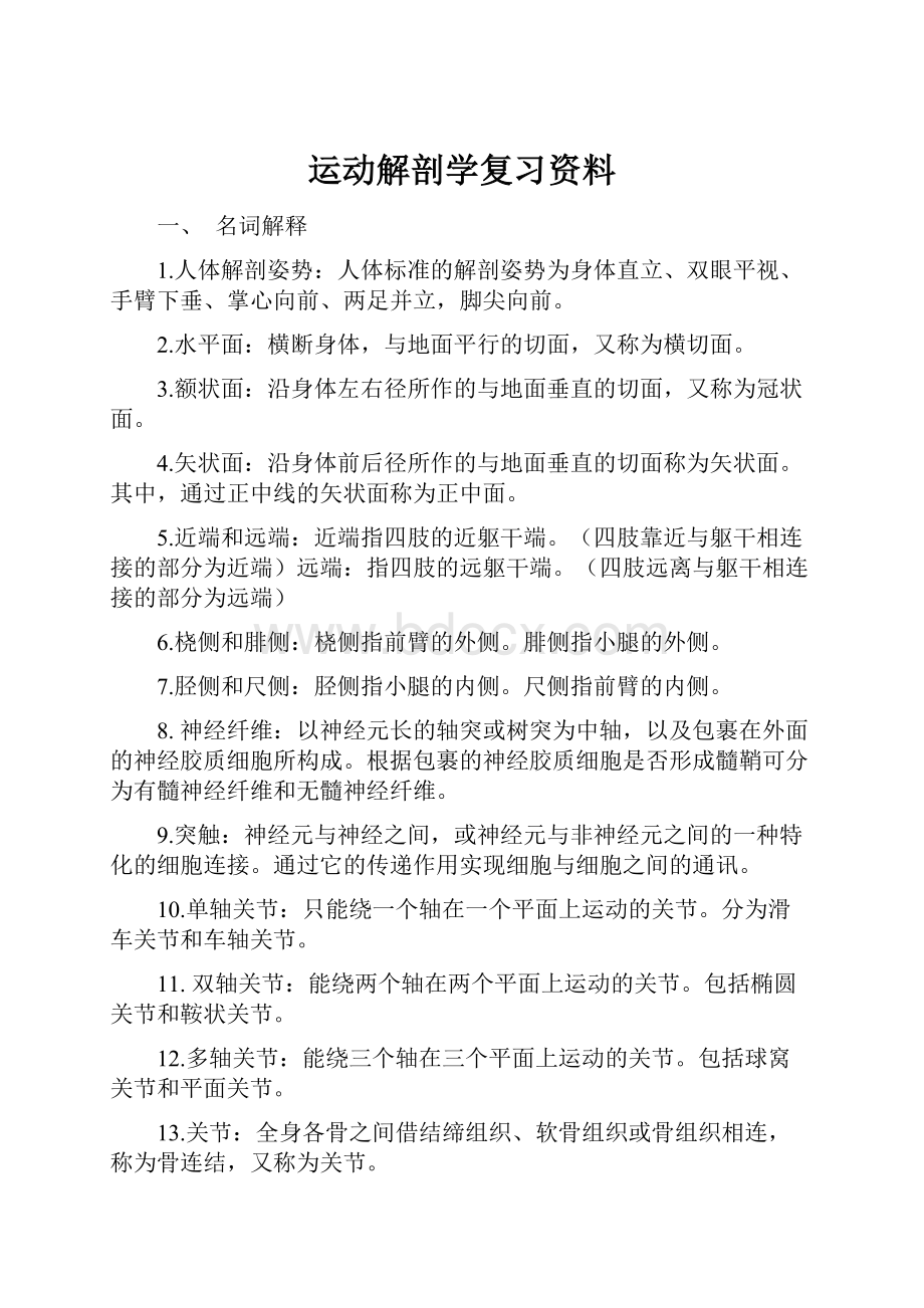 运动解剖学复习资料.docx