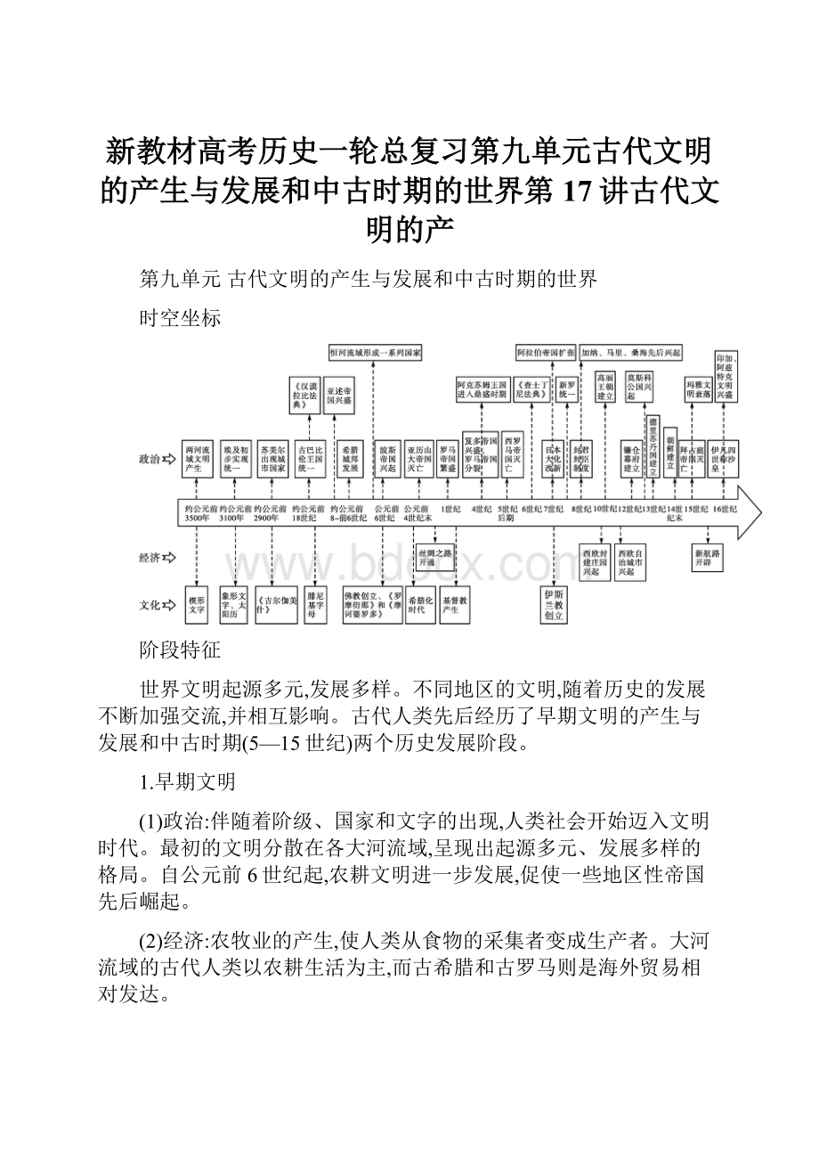 新教材高考历史一轮总复习第九单元古代文明的产生与发展和中古时期的世界第17讲古代文明的产.docx