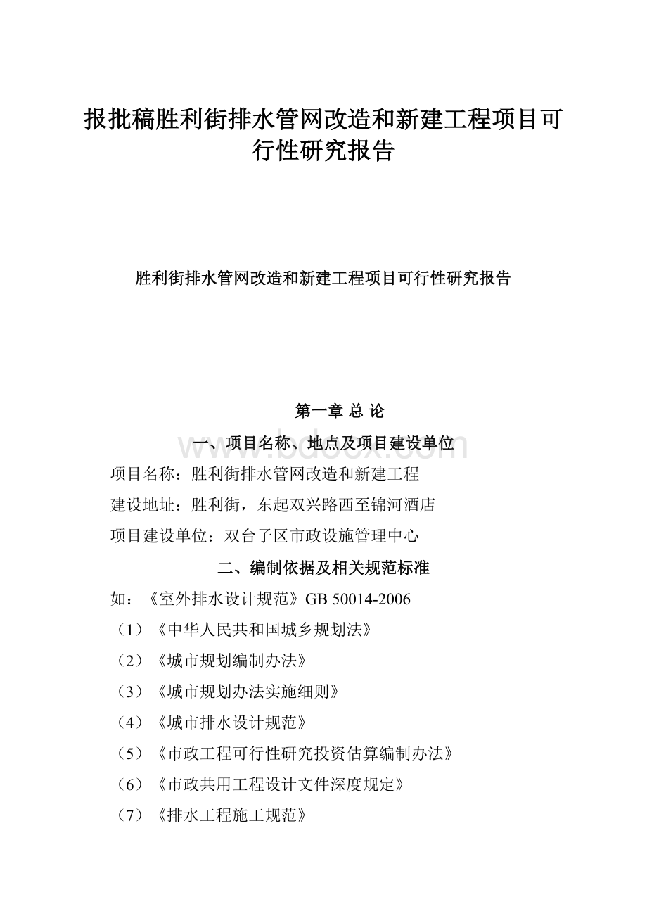 报批稿胜利街排水管网改造和新建工程项目可行性研究报告.docx