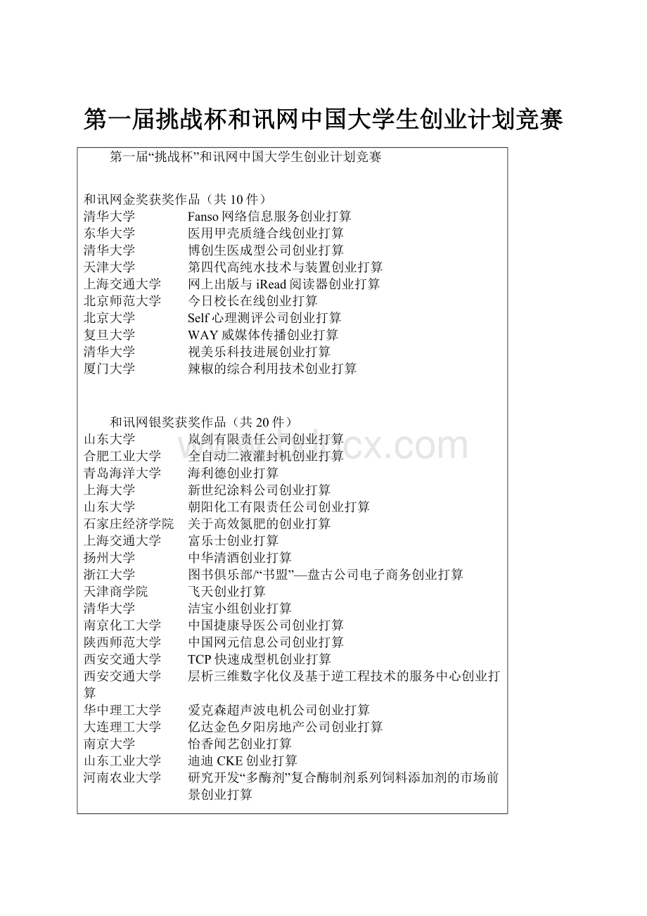 第一届挑战杯和讯网中国大学生创业计划竞赛.docx_第1页