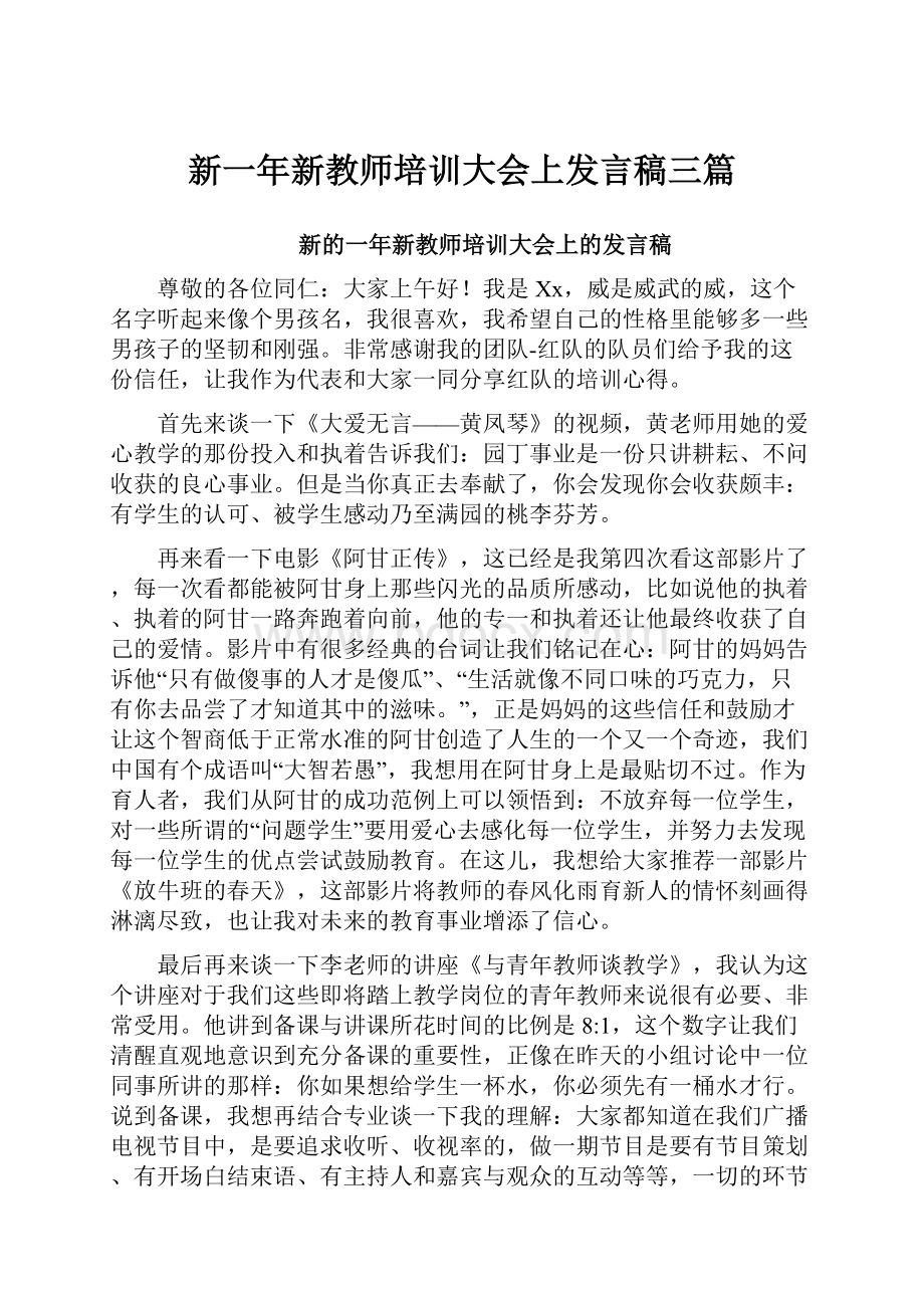 新一年新教师培训大会上发言稿三篇.docx