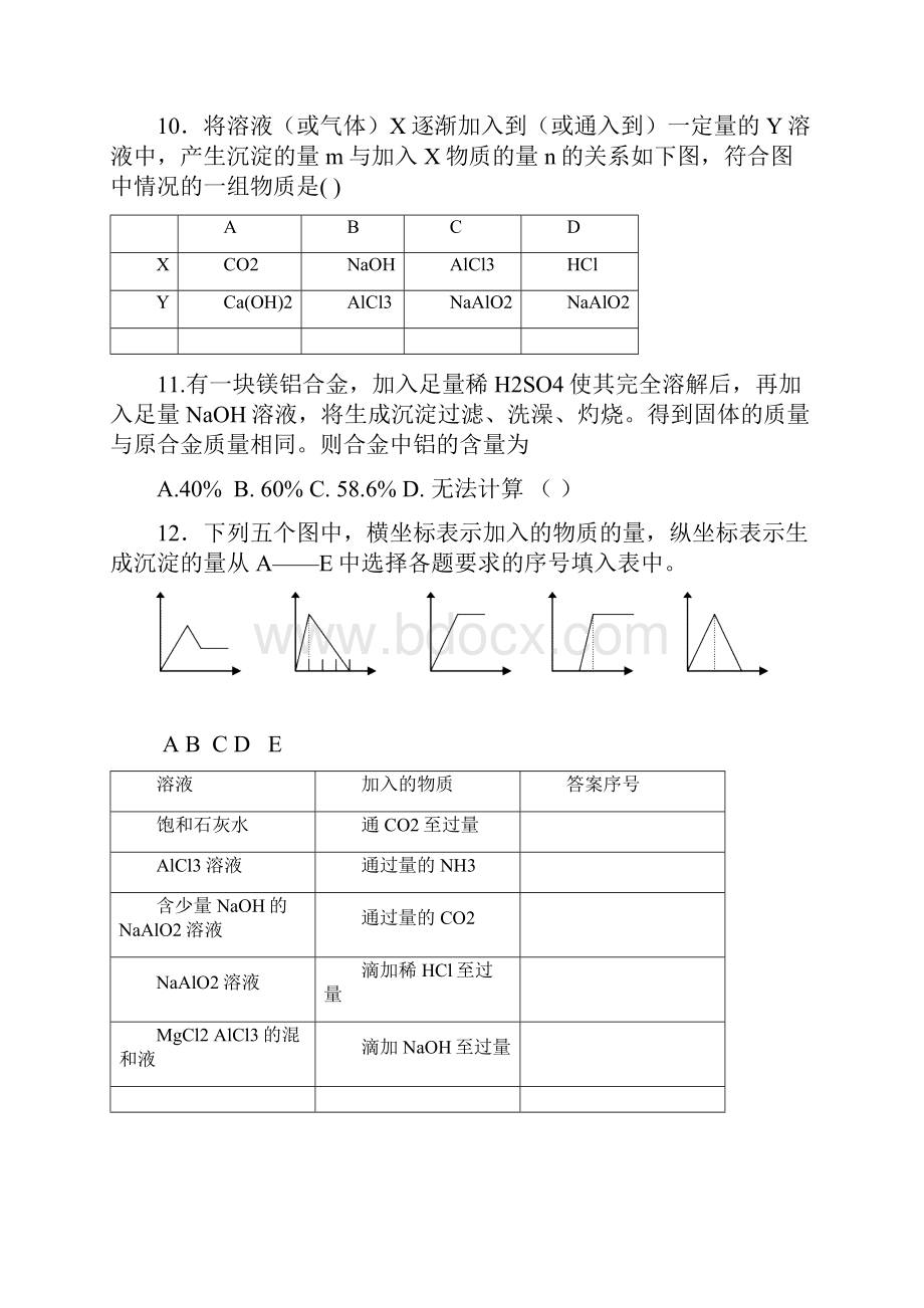 Al3+AlOH3AlO2的转化及其图像 同步练习 Word版含答案苏教版高中化学必修一课时练习.docx_第3页