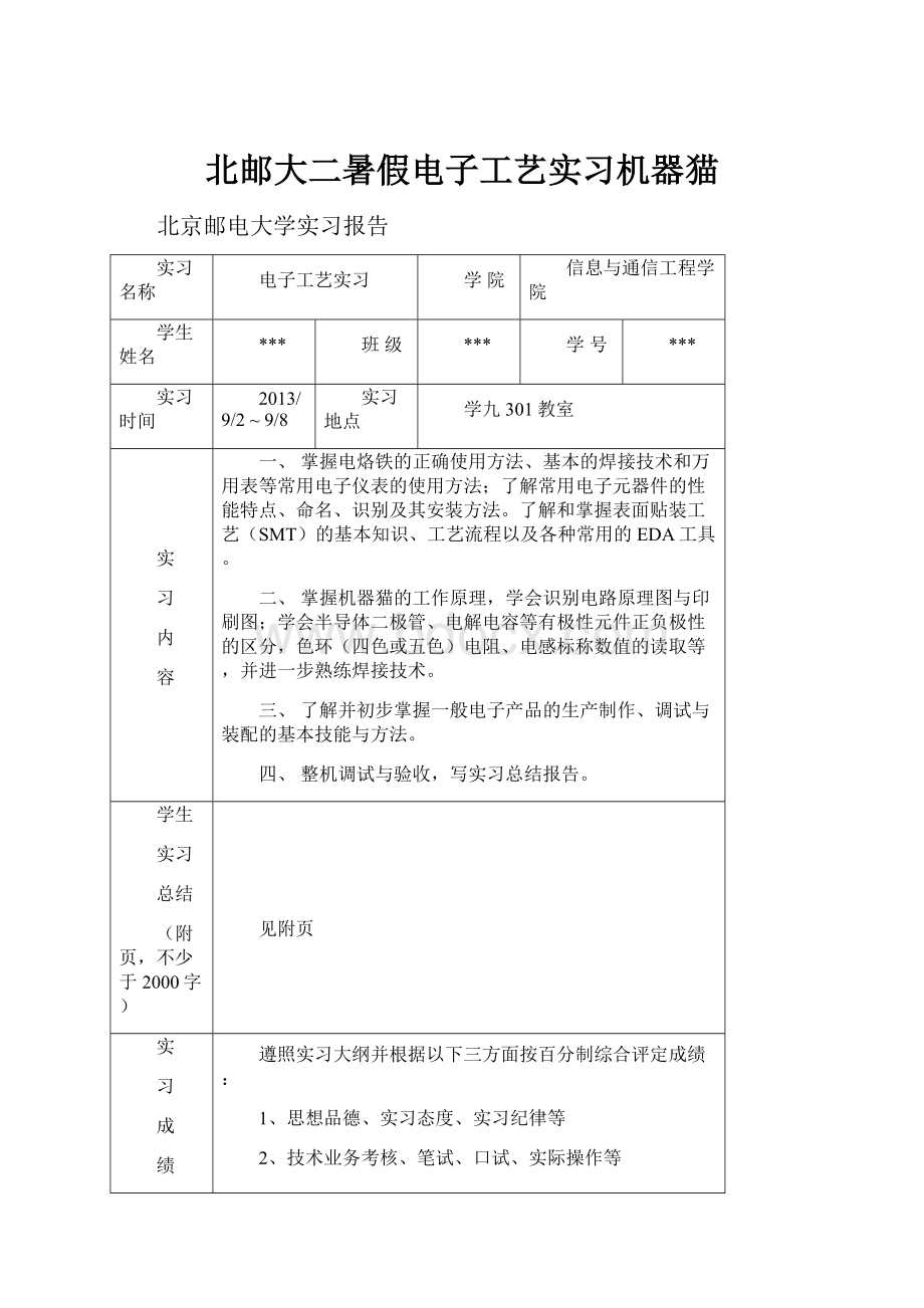 北邮大二暑假电子工艺实习机器猫.docx_第1页