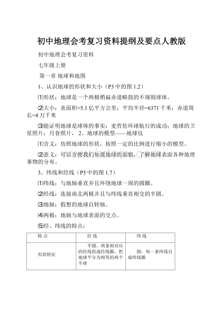 初中地理会考复习资料提纲及要点人教版.docx_第1页