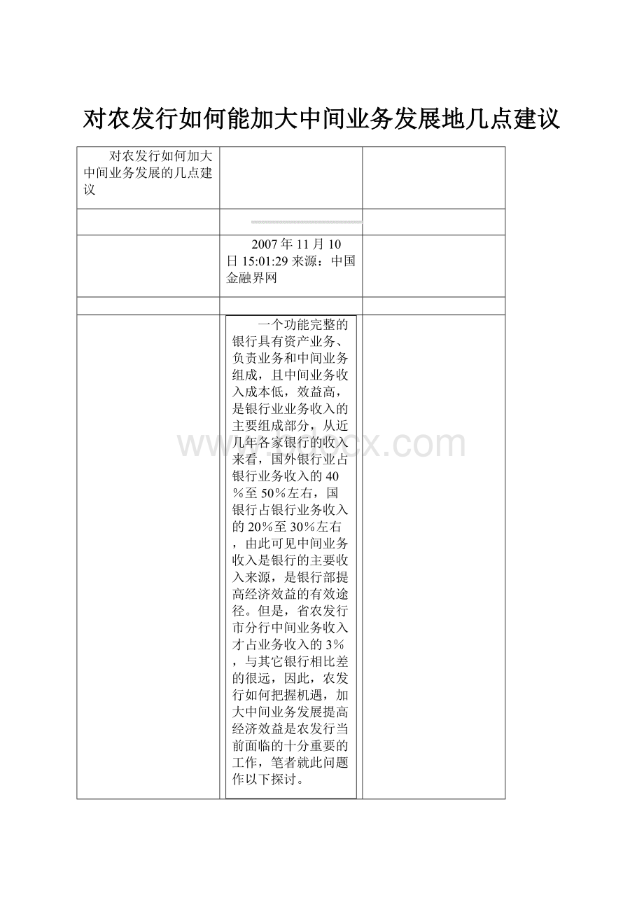 对农发行如何能加大中间业务发展地几点建议.docx