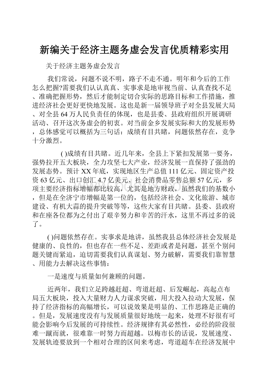 新编关于经济主题务虚会发言优质精彩实用.docx