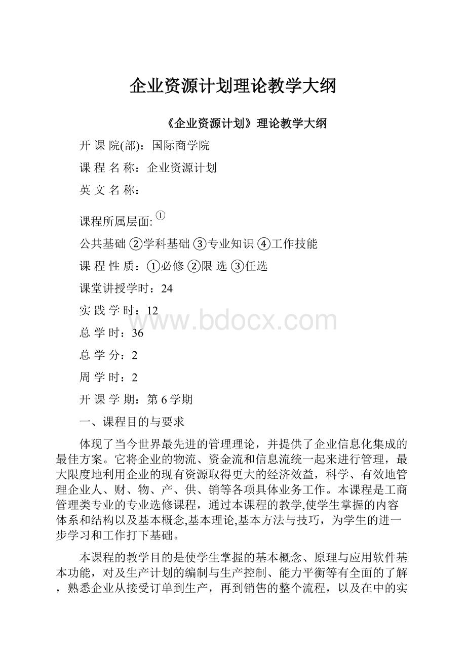 企业资源计划理论教学大纲.docx_第1页