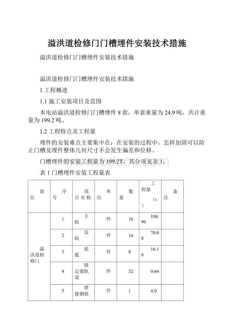 溢洪道检修门门槽埋件安装技术措施.docx