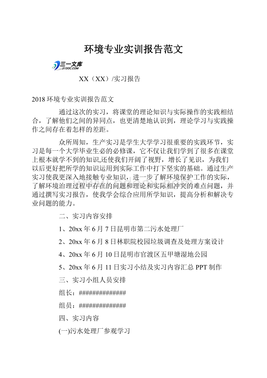 环境专业实训报告范文.docx_第1页