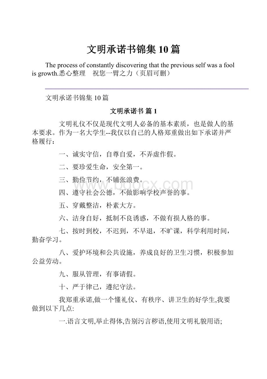 文明承诺书锦集10篇.docx_第1页