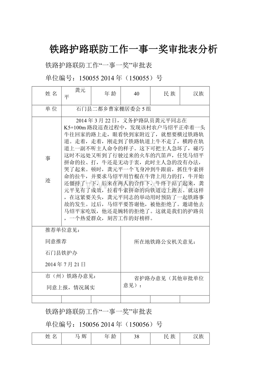 铁路护路联防工作一事一奖审批表分析.docx_第1页