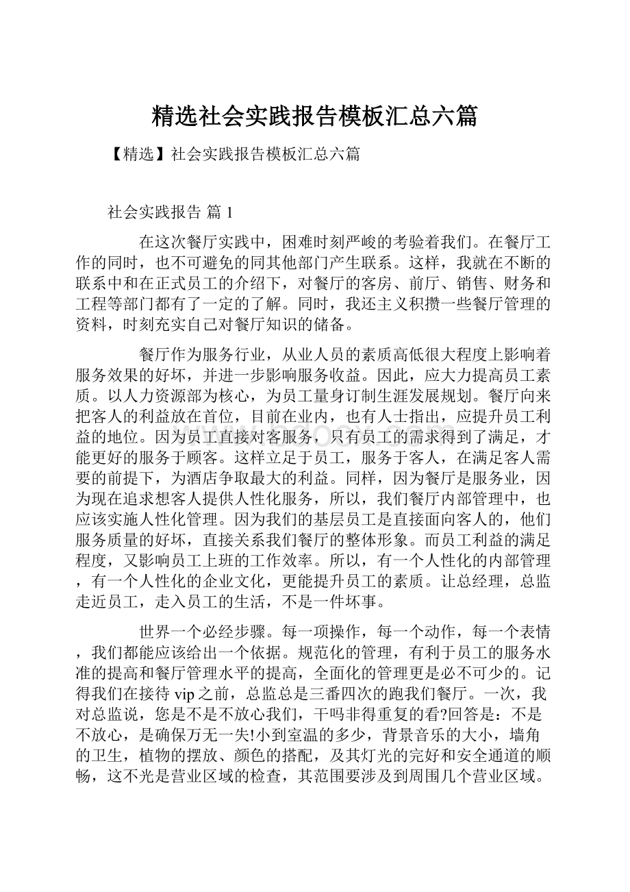 精选社会实践报告模板汇总六篇.docx