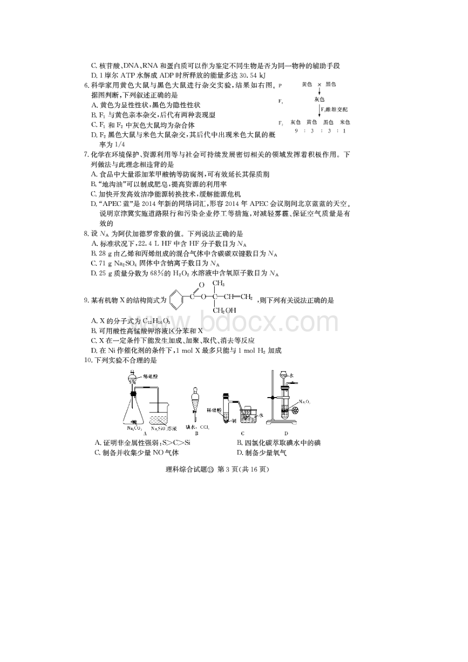 长沙长郡届高三高考仿真试题理综试题含答案.docx_第3页