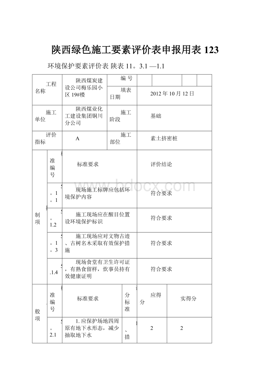 陕西绿色施工要素评价表申报用表123.docx