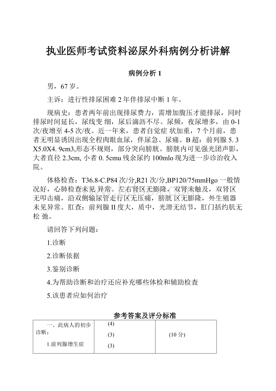 执业医师考试资料泌尿外科病例分析讲解.docx