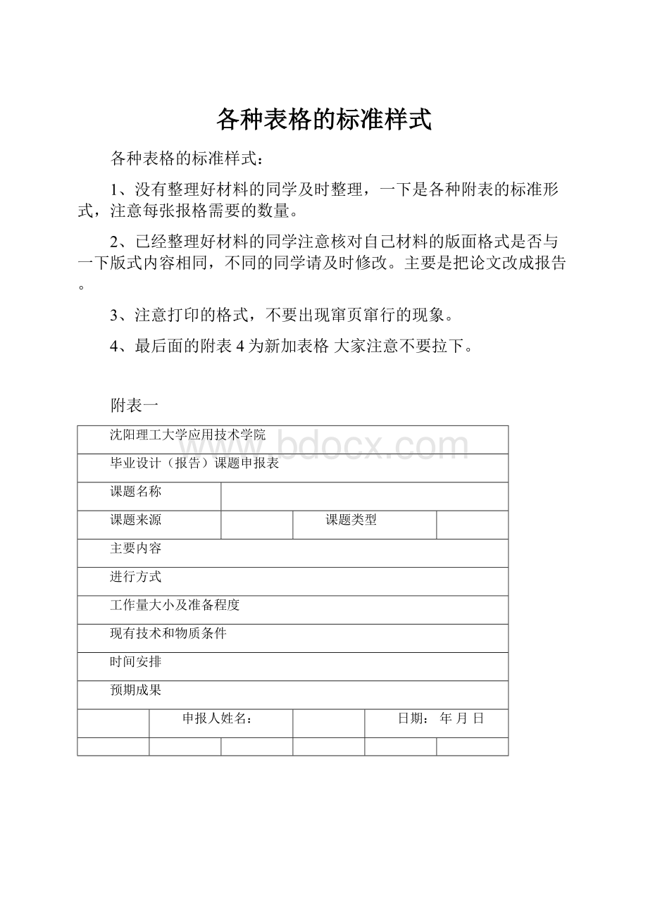 各种表格的标准样式.docx