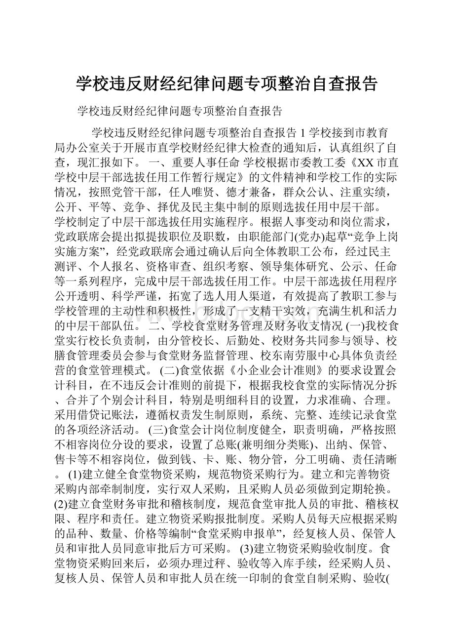 学校违反财经纪律问题专项整治自查报告.docx