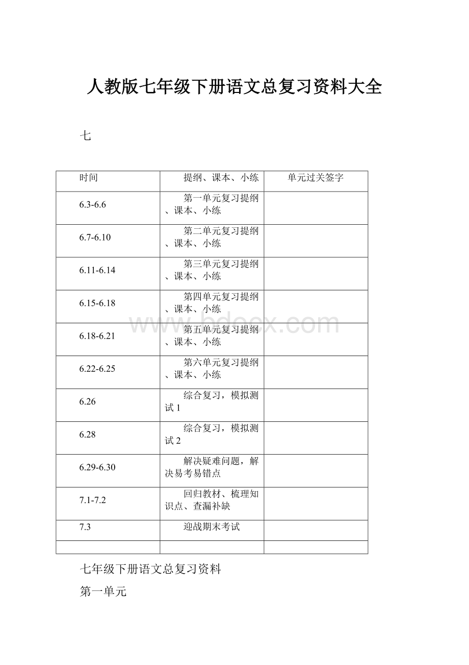 人教版七年级下册语文总复习资料大全.docx_第1页